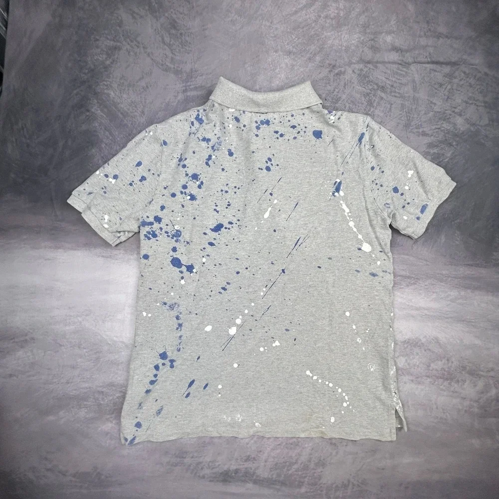 Polo Ralph Lauren Paint‎ Splatter Big Pony Polo Shirt Grey M Y2K Streetwear
